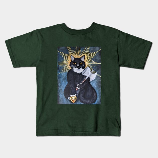 The Protector - Saintly Cat Painting Kids T-Shirt by MushroomWitch